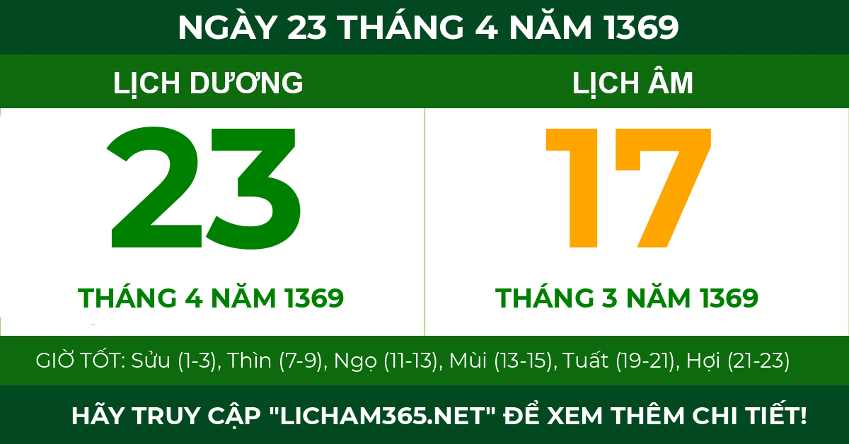 lịch âm ngày 23 tháng 4 năm 1369