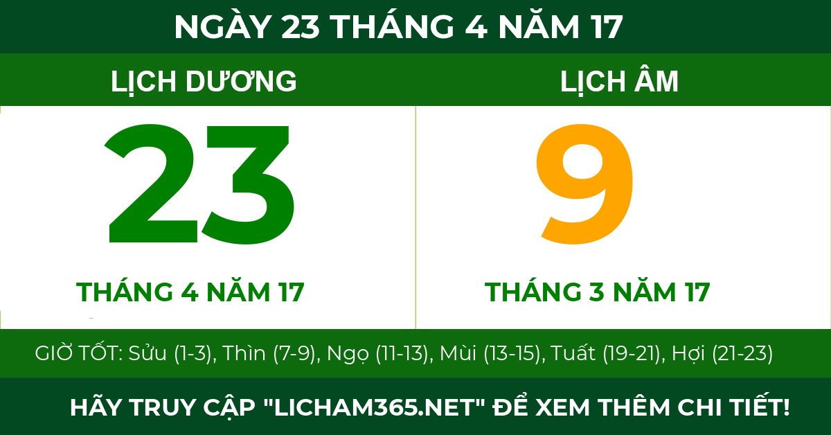 lịch âm ngày 23 tháng 4 năm 17