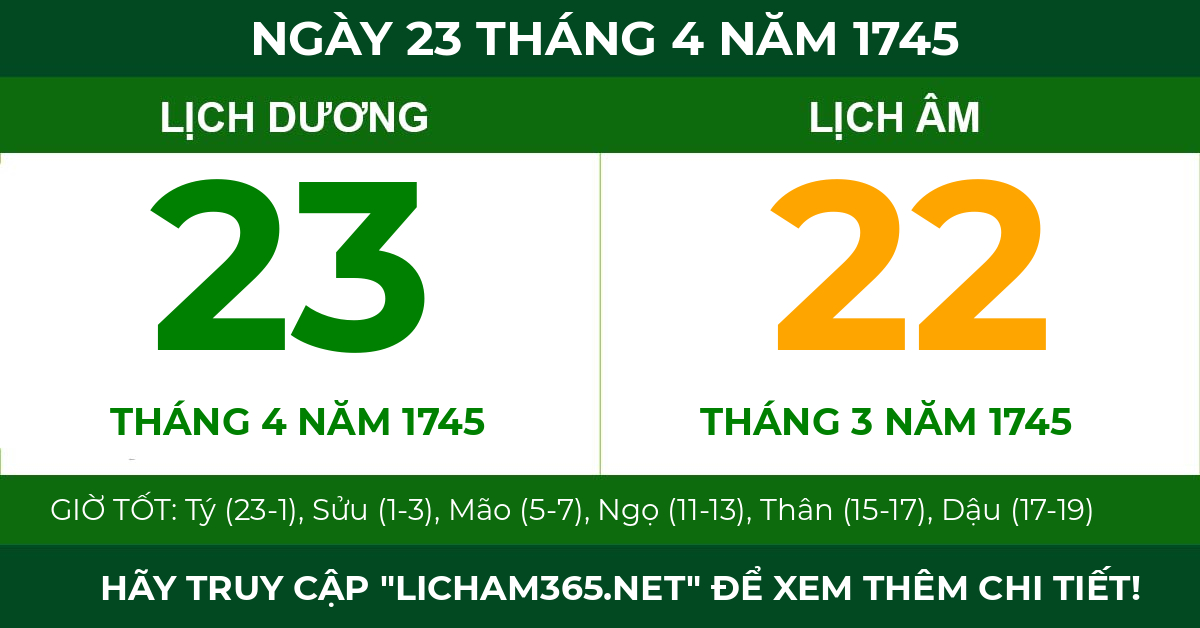 lịch âm ngày 23 tháng 4 năm 1745