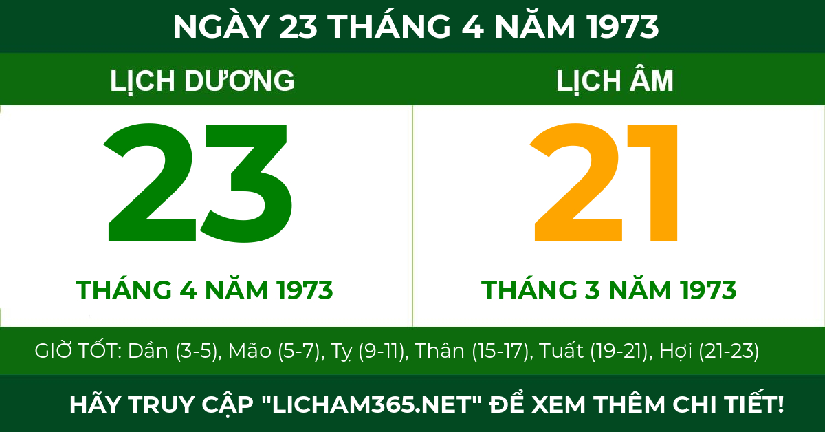 lịch âm ngày 23 tháng 4 năm 1973