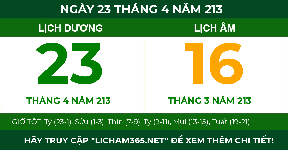 lịch âm ngày 23 tháng 4 năm 213