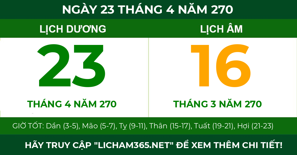 lịch âm ngày 23 tháng 4 năm 270