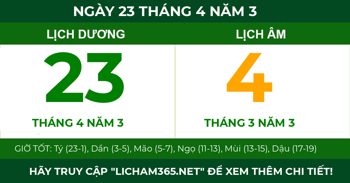 lịch âm ngày 23 tháng 4 năm 3