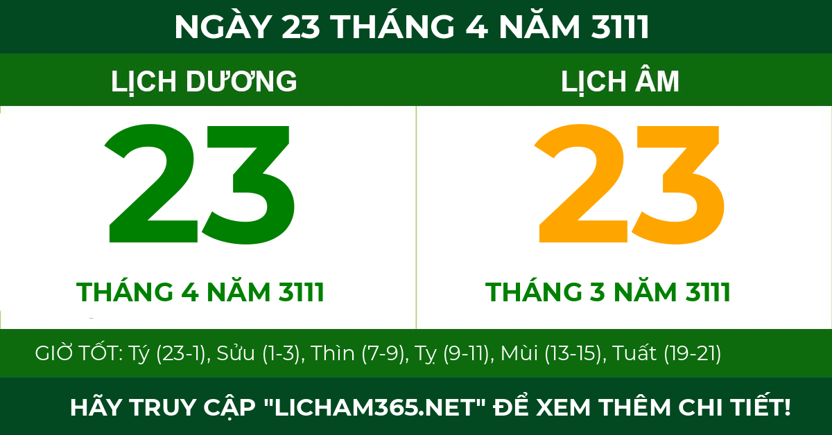 lịch âm ngày 23 tháng 4 năm 3111