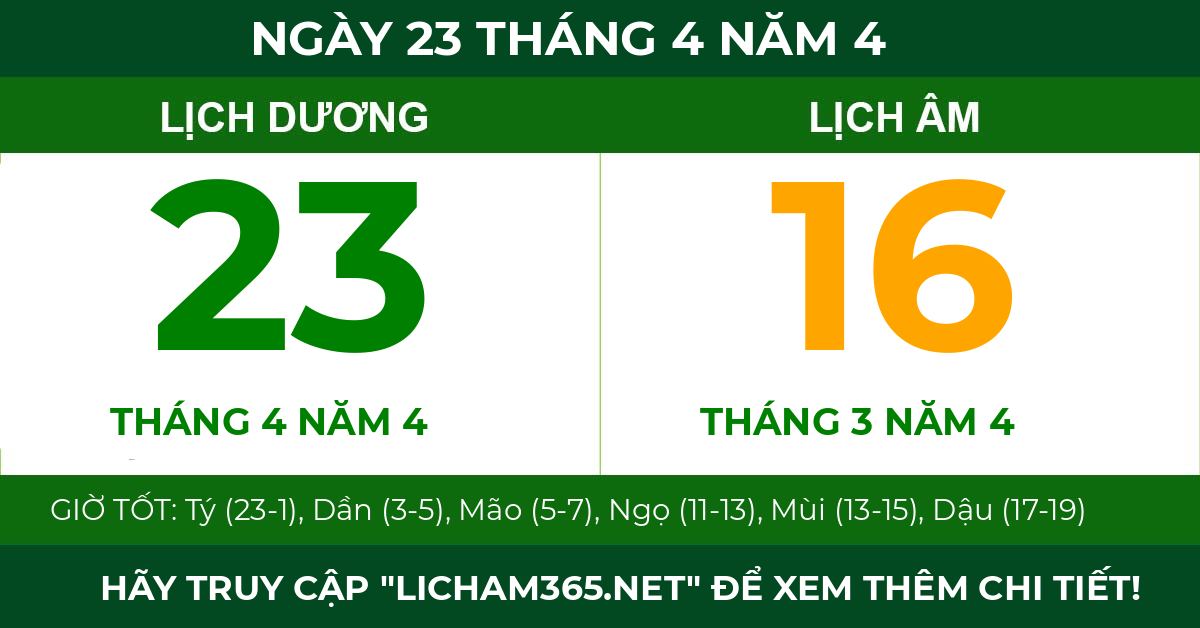 lịch âm ngày 23 tháng 4 năm 4