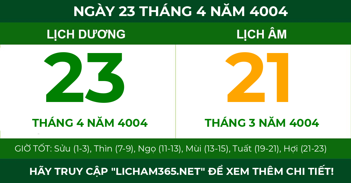 lịch âm ngày 23 tháng 4 năm 4004