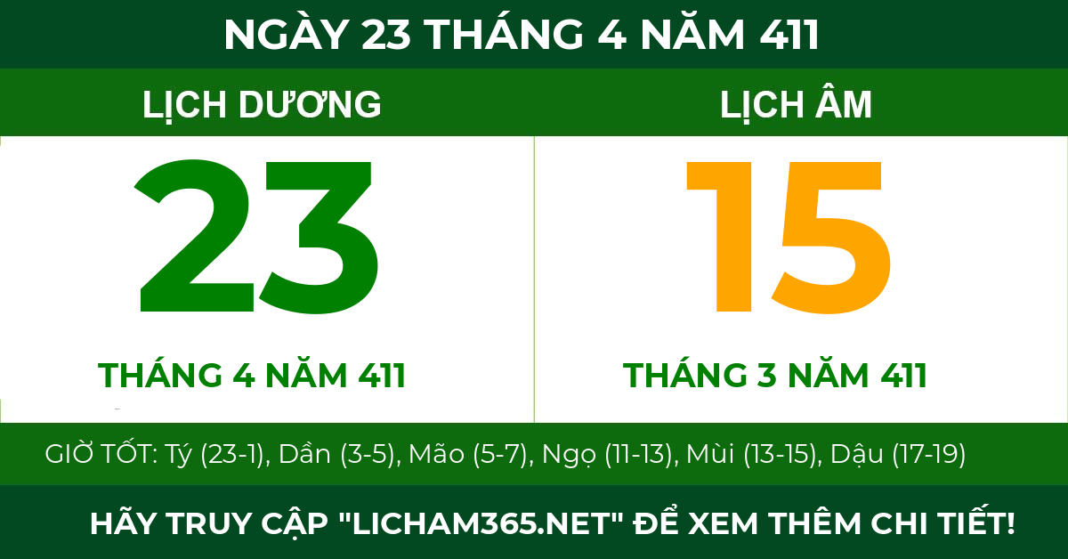lịch âm ngày 23 tháng 4 năm 411