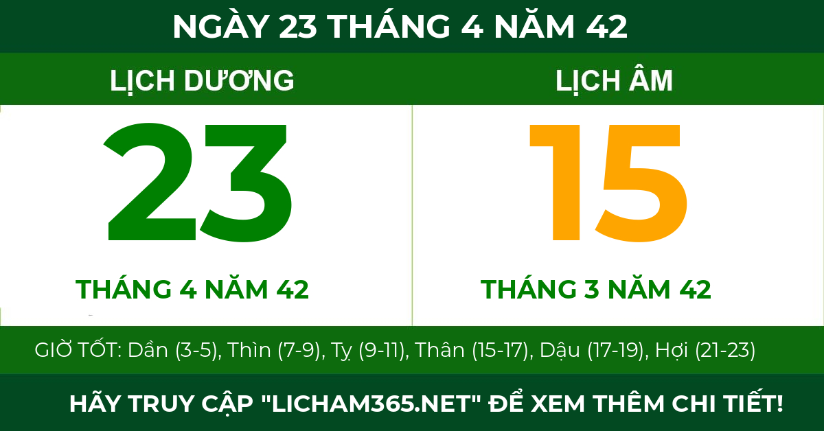 lịch âm ngày 23 tháng 4 năm 42