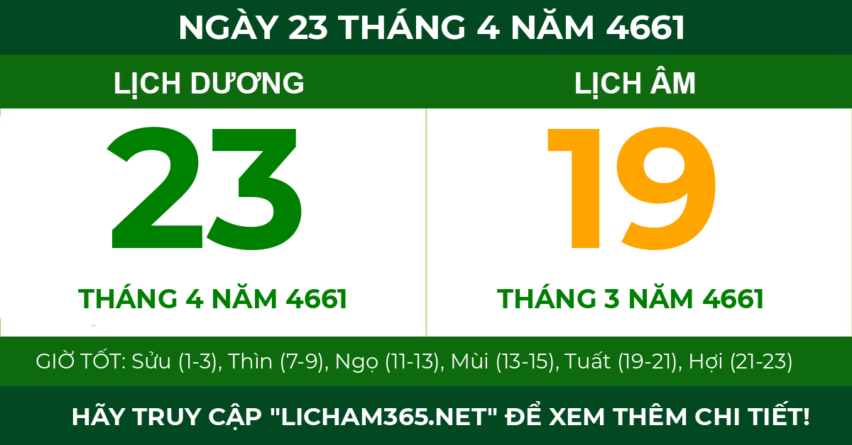 lịch âm ngày 23 tháng 4 năm 4661