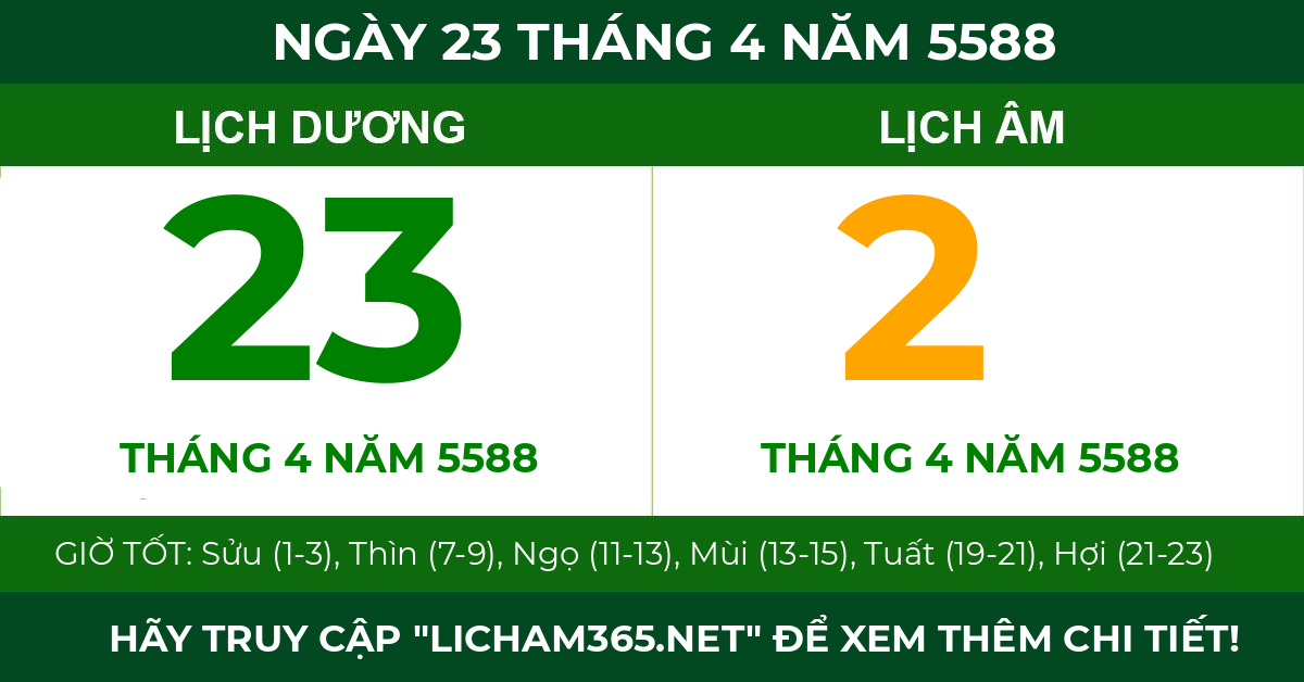 lịch âm ngày 23 tháng 4 năm 5588