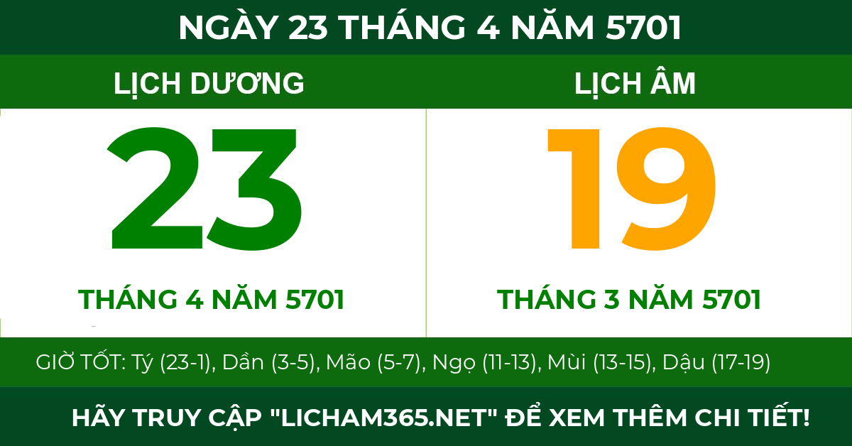 lịch âm ngày 23 tháng 4 năm 5701