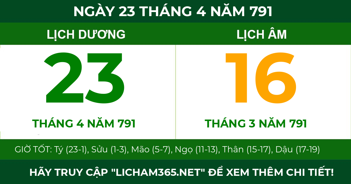 lịch âm ngày 23 tháng 4 năm 791