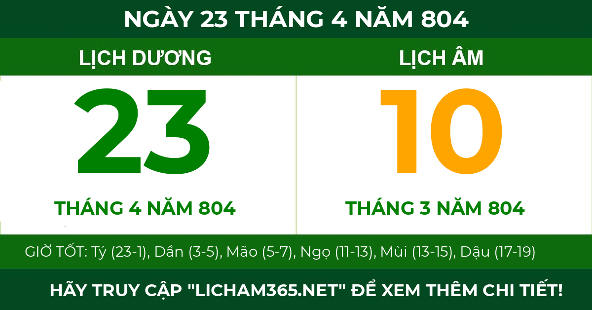 lịch âm ngày 23 tháng 4 năm 804