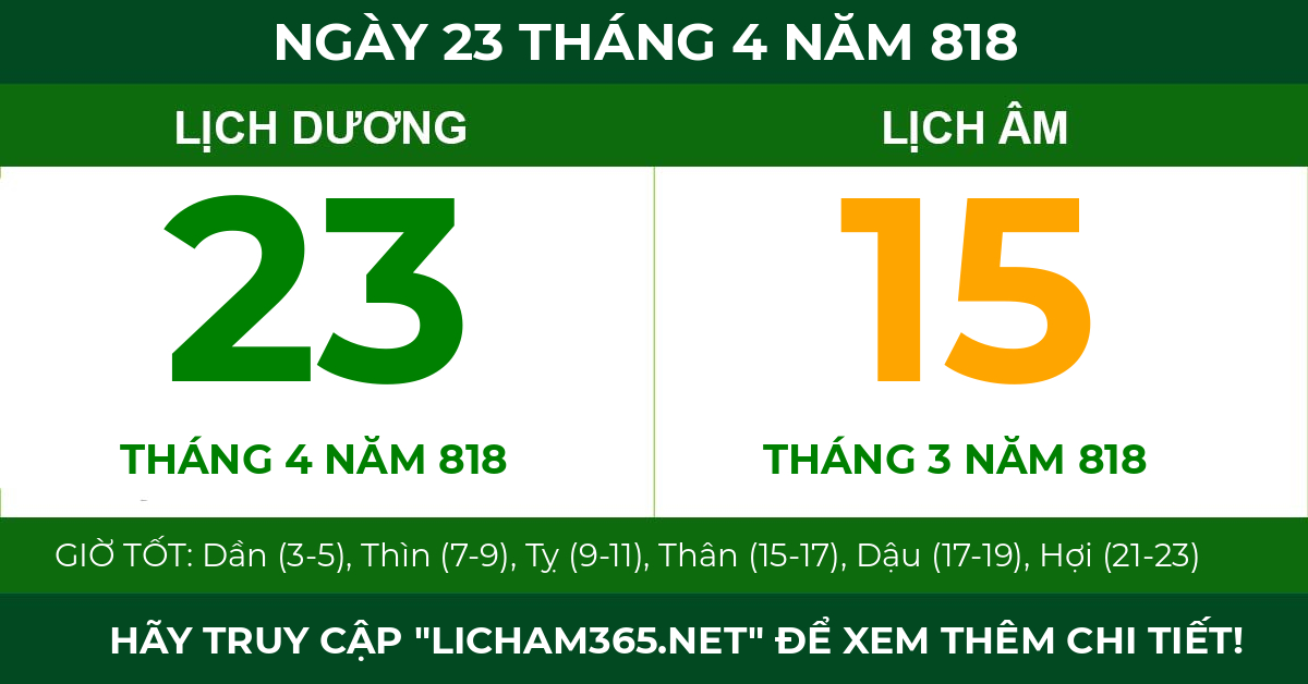 lịch âm ngày 23 tháng 4 năm 818