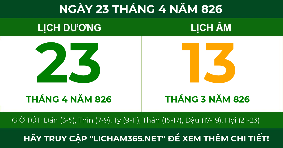 lịch âm ngày 23 tháng 4 năm 826