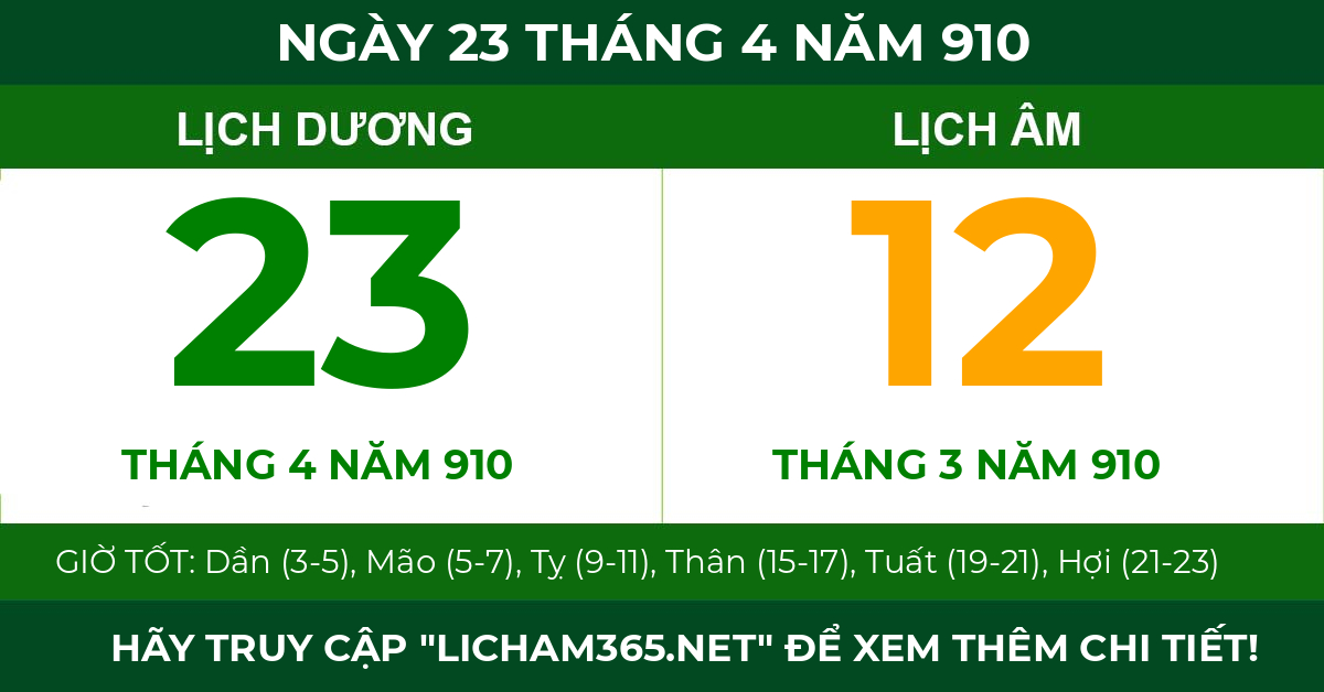 lịch âm ngày 23 tháng 4 năm 910