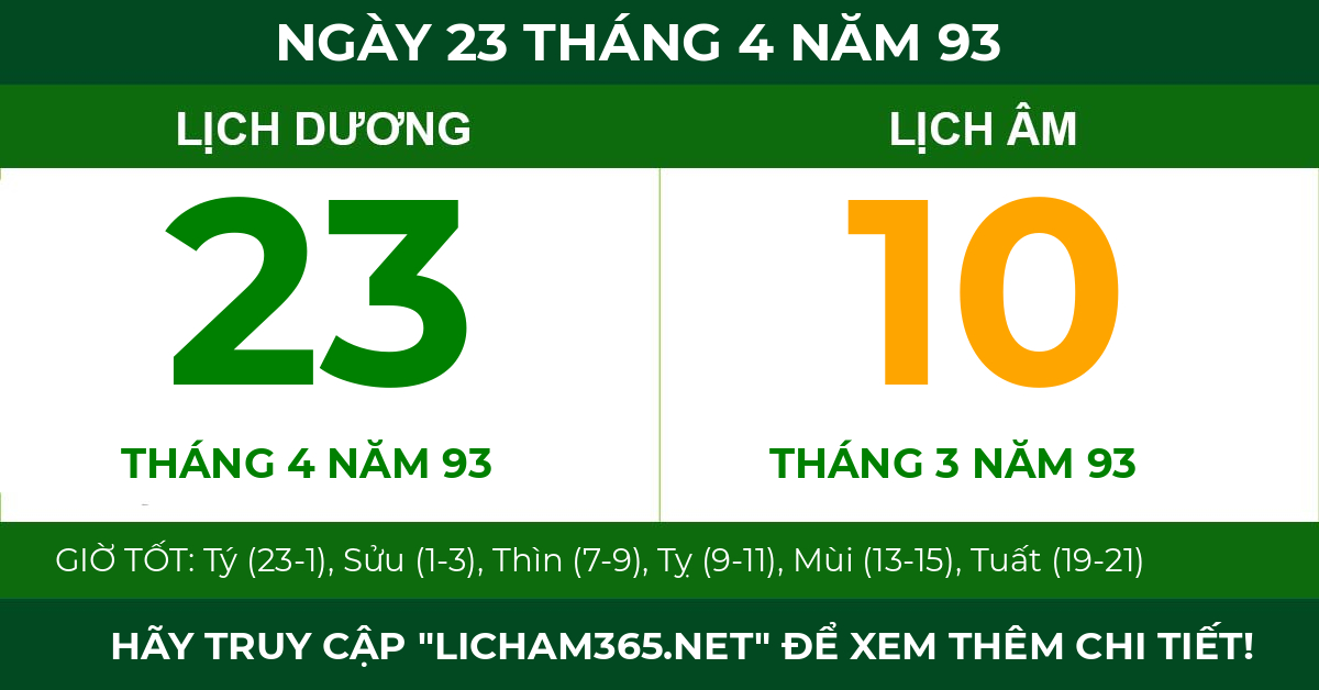 lịch âm ngày 23 tháng 4 năm 93