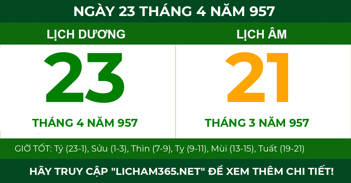 lịch âm ngày 23 tháng 4 năm 957