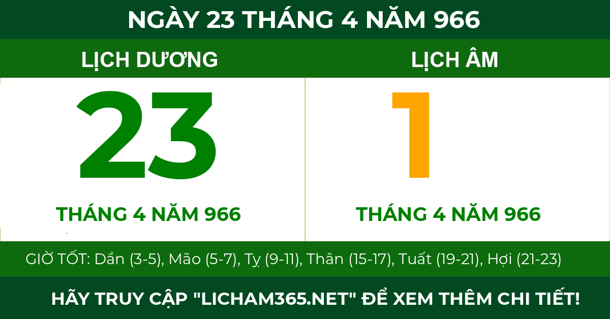 lịch âm ngày 23 tháng 4 năm 966