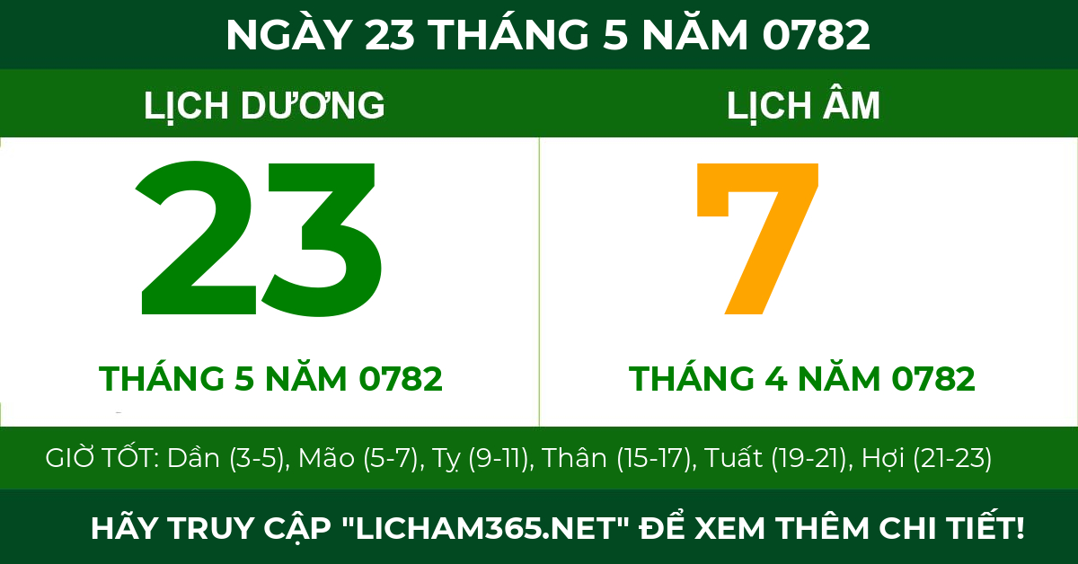 lịch âm ngày 23 tháng 5 năm 0782