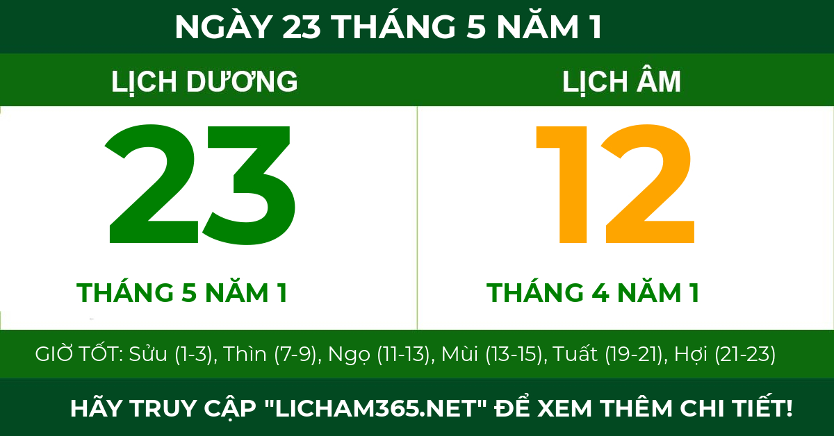 lịch âm ngày 23 tháng 5 năm 1