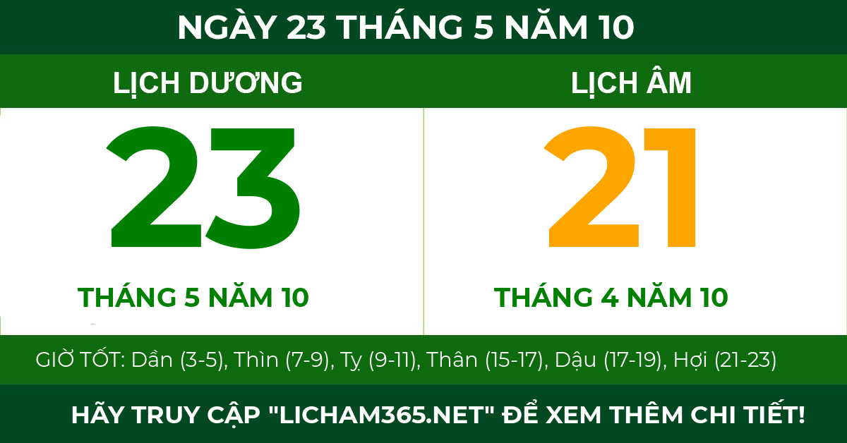 lịch âm ngày 23 tháng 5 năm 10