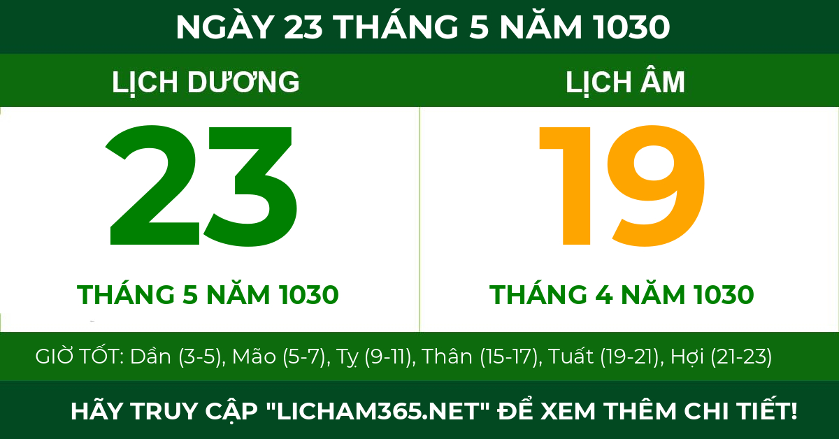 lịch âm ngày 23 tháng 5 năm 1030