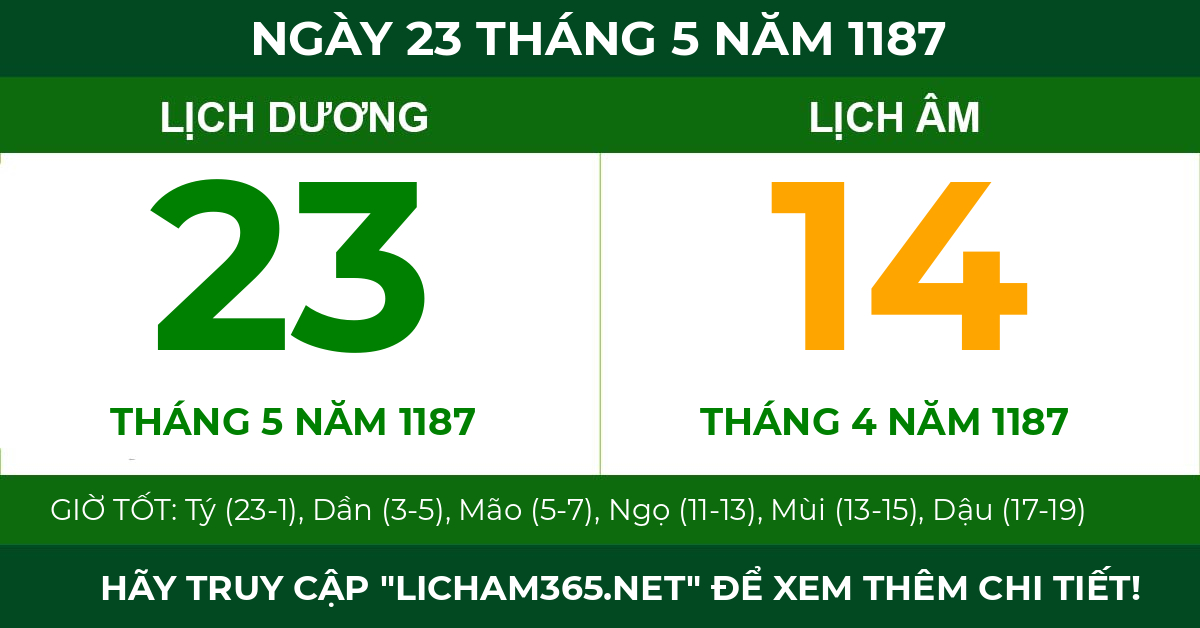 lịch âm ngày 23 tháng 5 năm 1187