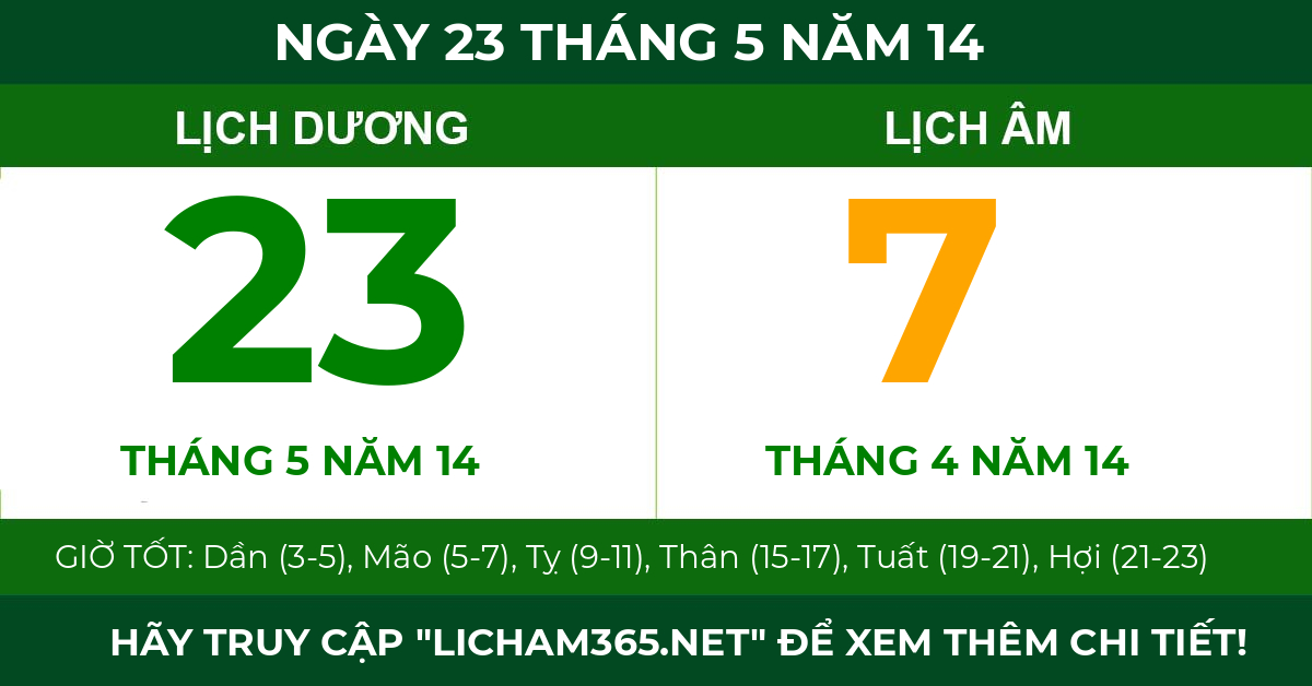 lịch âm ngày 23 tháng 5 năm 14