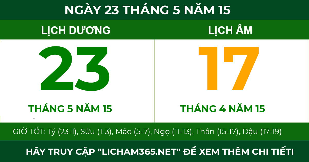 lịch âm ngày 23 tháng 5 năm 15