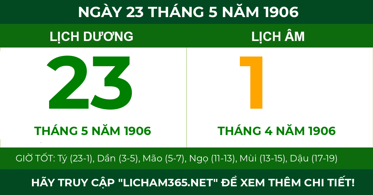lịch âm ngày 23 tháng 5 năm 1906
