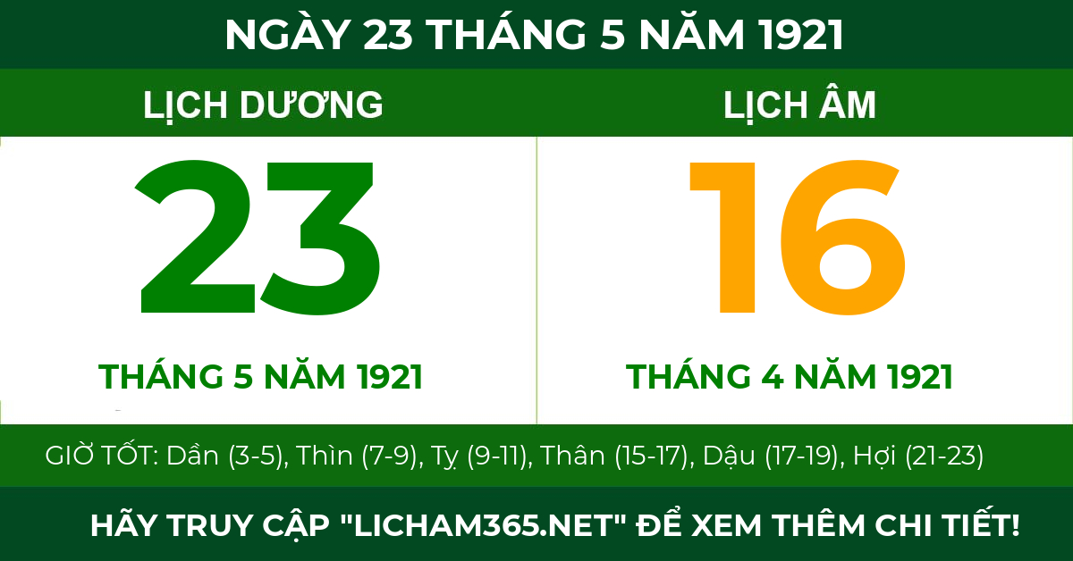 lịch âm ngày 23 tháng 5 năm 1921
