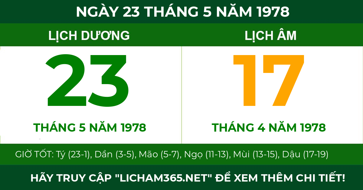 lịch âm ngày 23 tháng 5 năm 1978