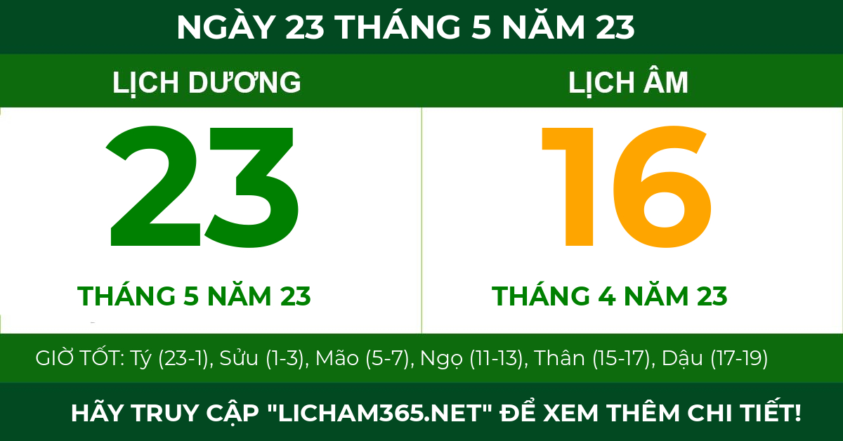 lịch âm ngày 23 tháng 5 năm 23