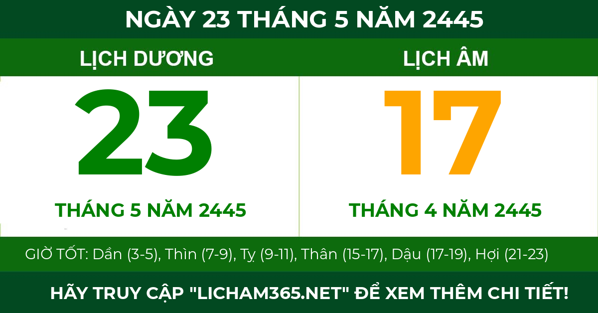 lịch âm ngày 23 tháng 5 năm 2445