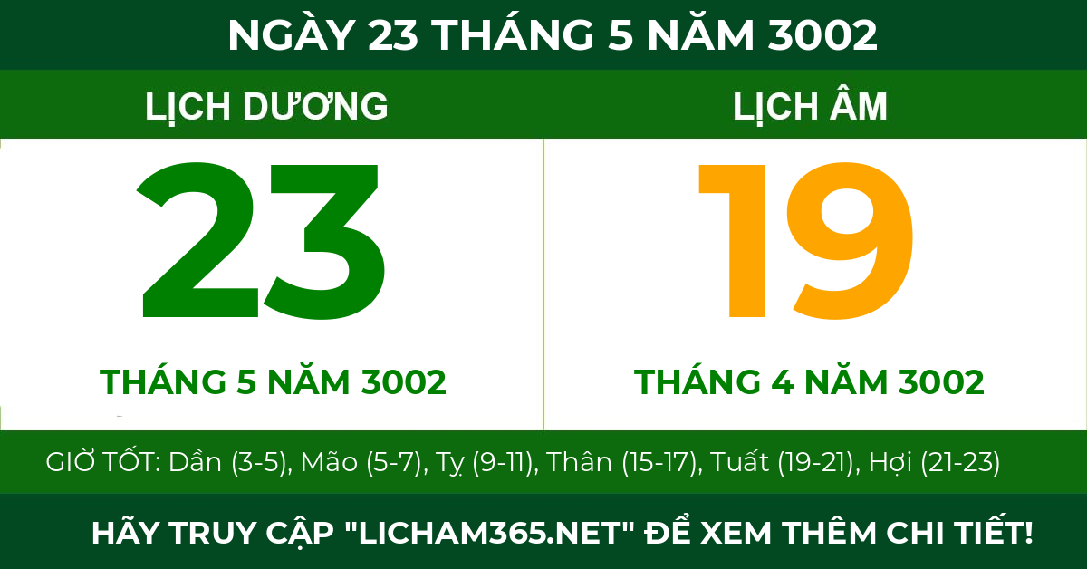lịch âm ngày 23 tháng 5 năm 3002