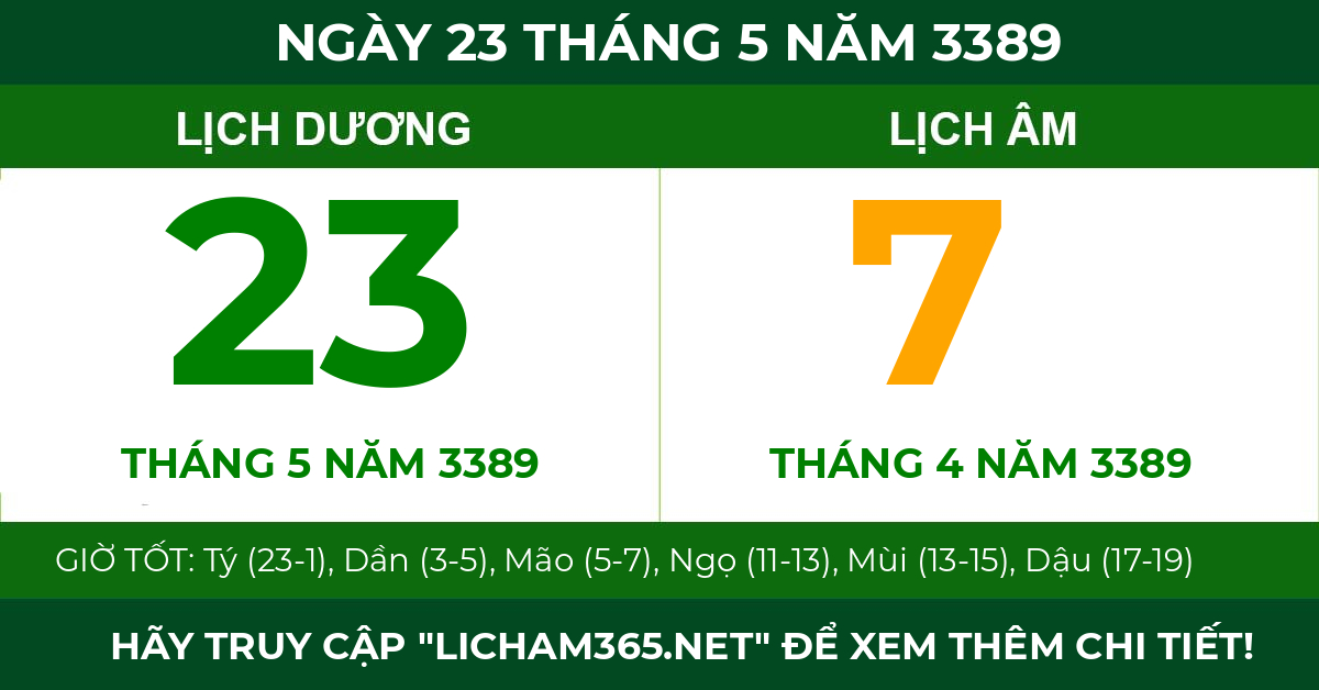 lịch âm ngày 23 tháng 5 năm 3389