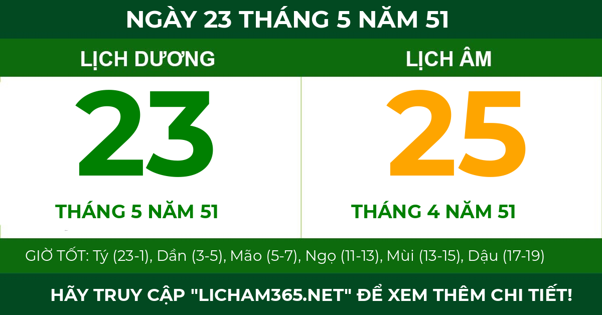 lịch âm ngày 23 tháng 5 năm 51