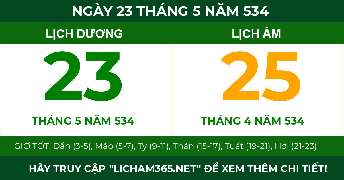 lịch âm ngày 23 tháng 5 năm 534