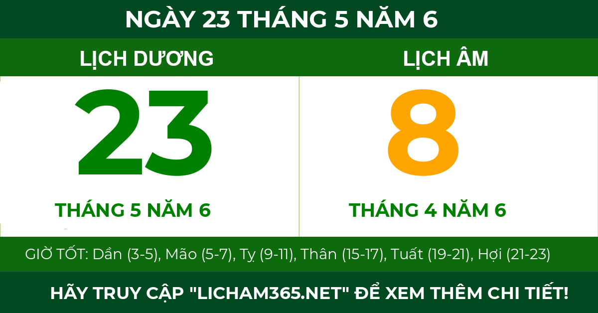 lịch âm ngày 23 tháng 5 năm 6