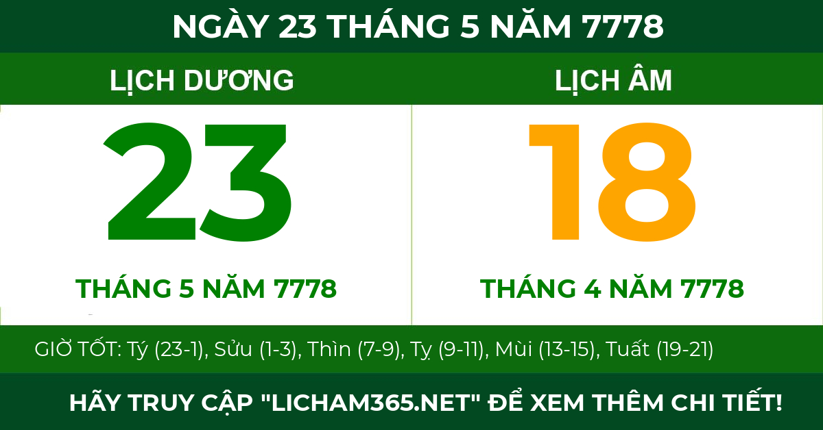 lịch âm ngày 23 tháng 5 năm 7778