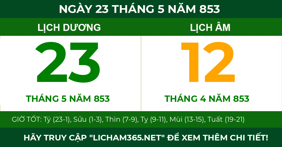 lịch âm ngày 23 tháng 5 năm 853