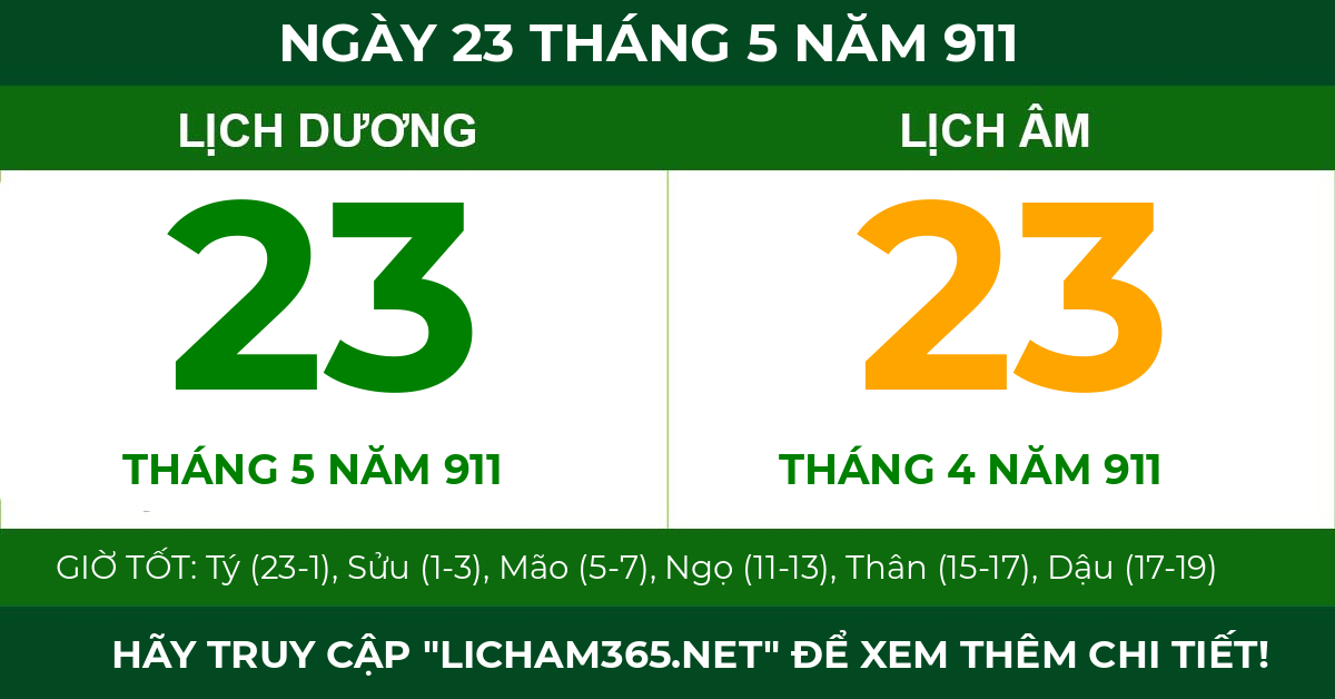 lịch âm ngày 23 tháng 5 năm 911
