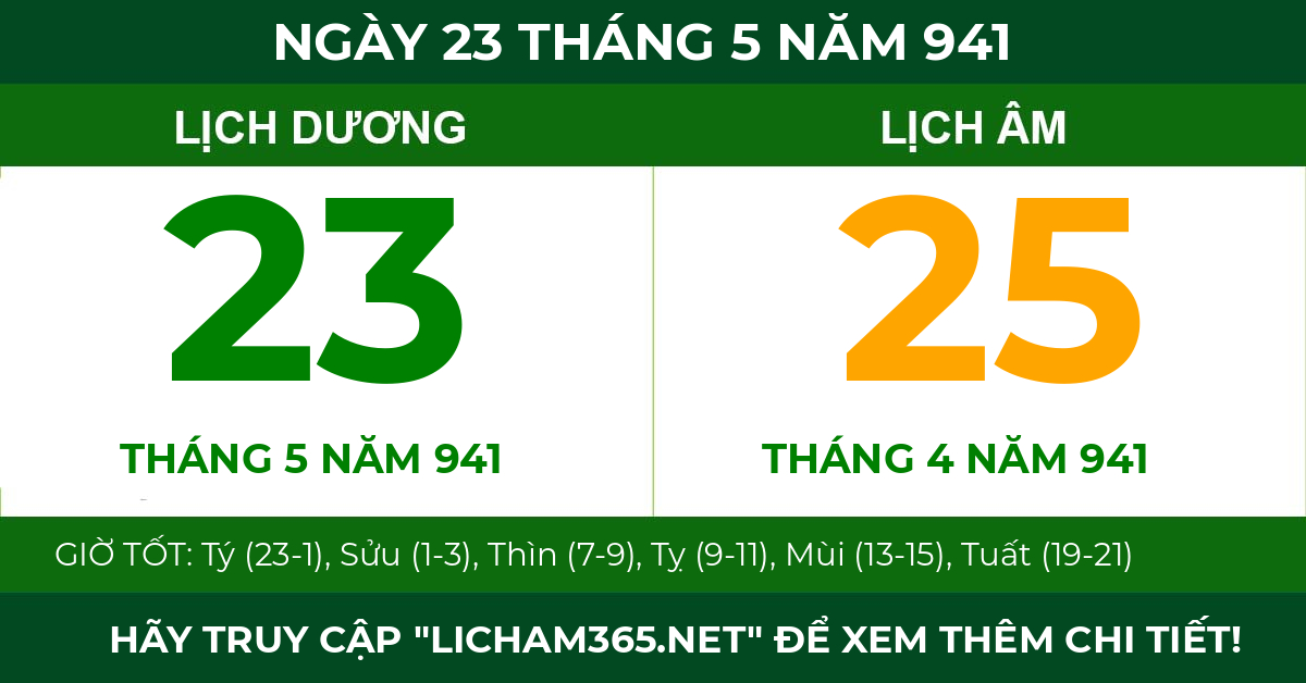 lịch âm ngày 23 tháng 5 năm 941