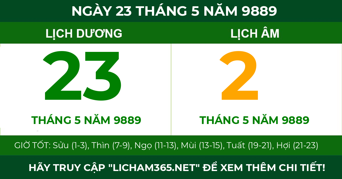 lịch âm ngày 23 tháng 5 năm 9889