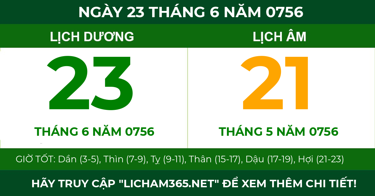 lịch âm ngày 23 tháng 6 năm 0756
