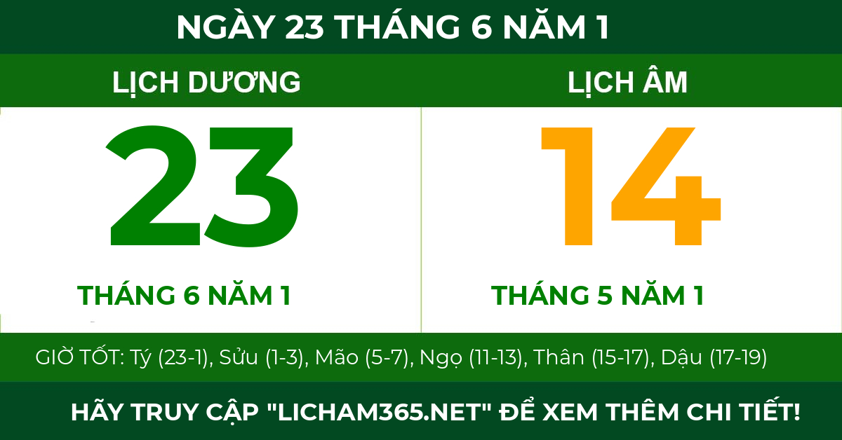lịch âm ngày 23 tháng 6 năm 1