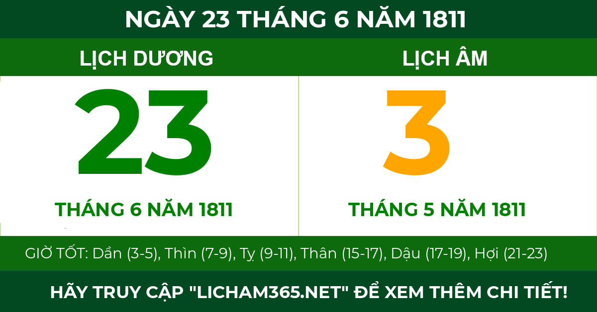 lịch âm ngày 23 tháng 6 năm 1811