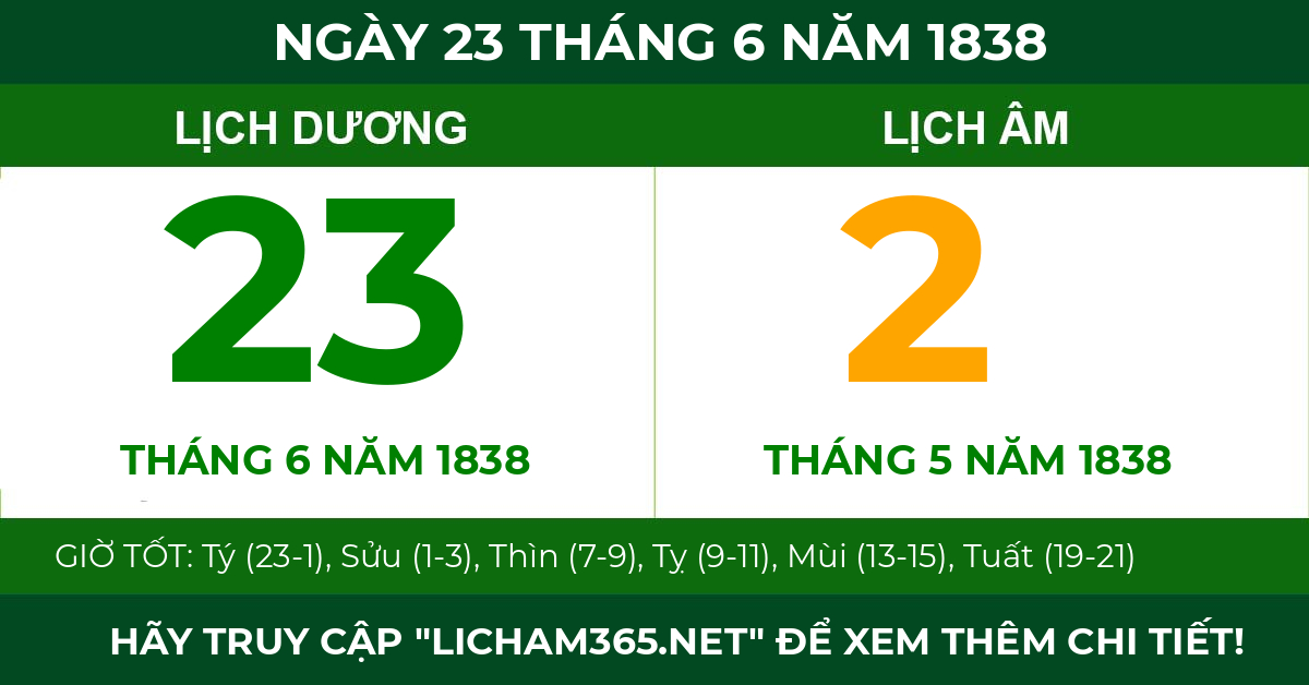 lịch âm ngày 23 tháng 6 năm 1838