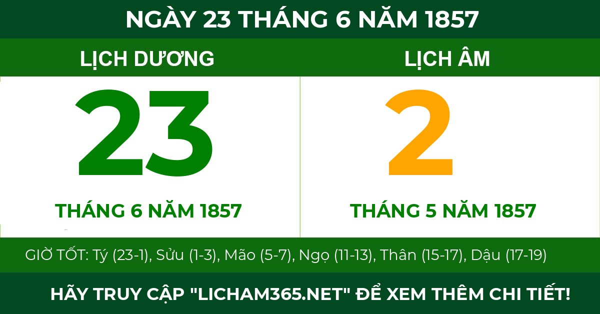 lịch âm ngày 23 tháng 6 năm 1857